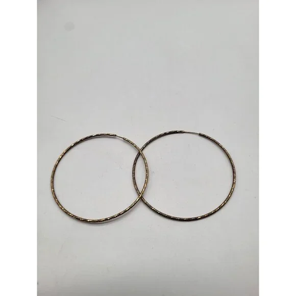 VTG Dyadema Sterling Silver 925 Textured Thin Hoop Earrings - Picture 2 of 9